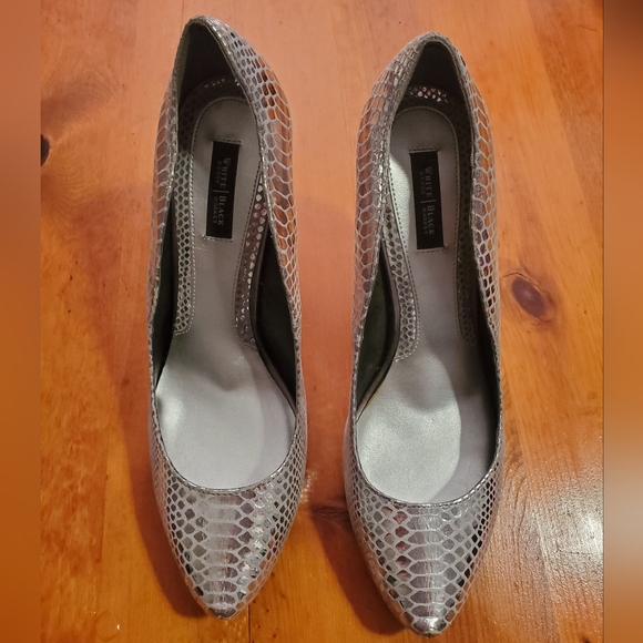 White House Black Market Silver Snakeskin Heels - Picture 2 of 8